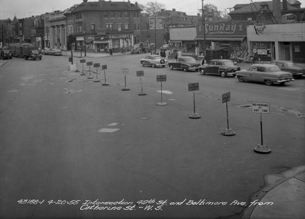 The tip of Cedar shot from Catherine Street looking east in 1955, a few years before the founding of Cedar Park Neighbors.