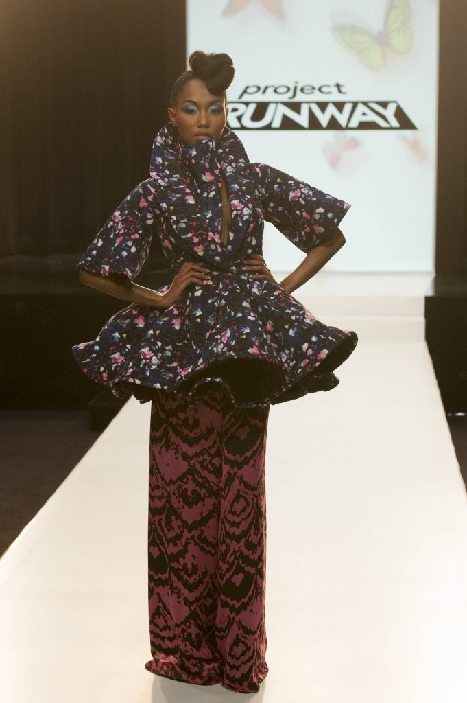 Dom Streater‘s final butterfly-inspired avant garde design for Project Runway's twelfth challenge (Photo by Barbara Nitke / A+E Networks)