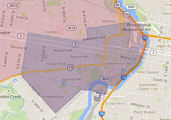 The area show in purple reflects the new boundaries of Penn's housing loan plan.
